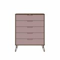 Designed To Furnish Rockefeller 5-Drawer Tall Dresser with Metal Legs in Nature & Rose Pink, 44.57 x 35.31 x 21.57 in. DE2616367